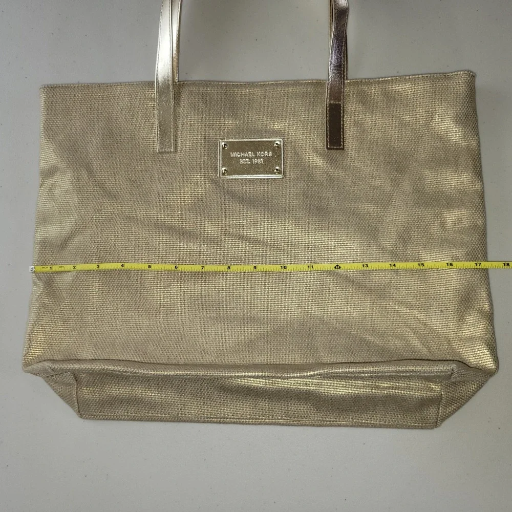 Michael Kors Gold‎ Metallic Woven Cotton Tote Bag